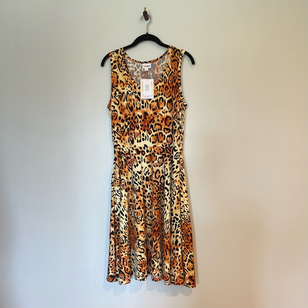 Lularoe Nicki Sleeveless Leopard Print A-line Tank Pocket Dress Small NWT